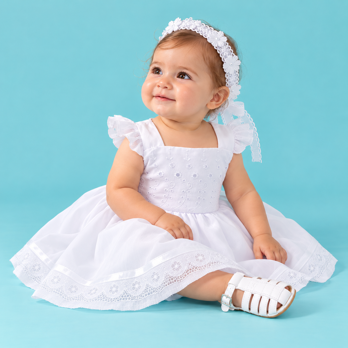 Vestido para Bautizo con tirante grueso vuelito