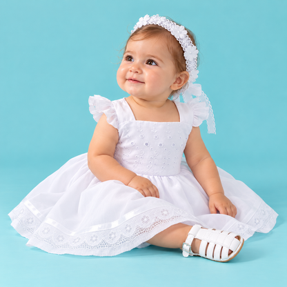 Vestido para Bautizo con tirante grueso vuelito