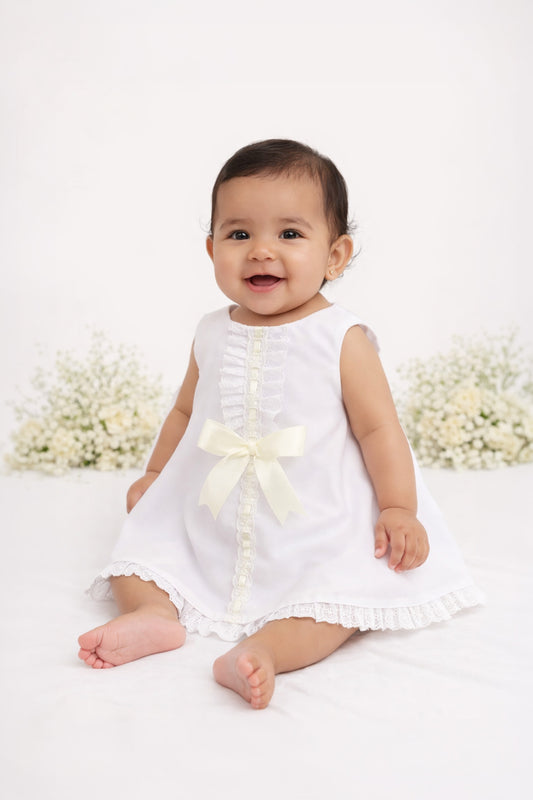 Vestido en A con tira bordada cinta ivory