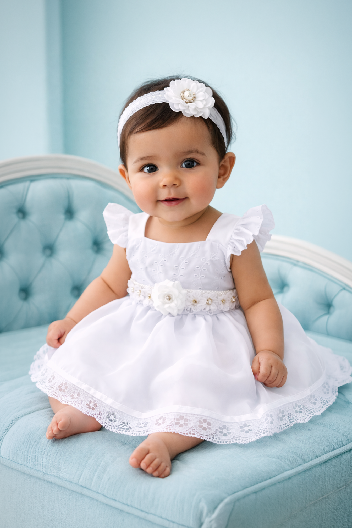 Set de Vestido 3 piezas con tirante grueso vuelito + cinturón + calzoncito. Colección Ángel de la guarda Estilo 4