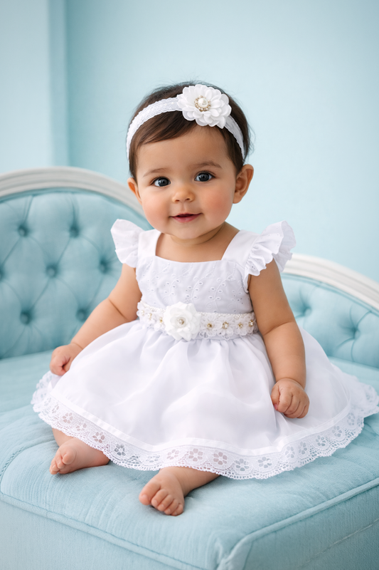 Set de Vestido 3 piezas con tirante grueso vuelito + cinturón + calzoncito. Colección Ángel de la guarda Estilo 4