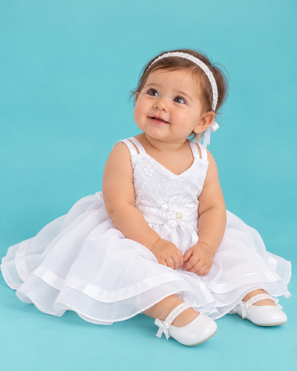Vestido para Bautizo tirantes dobles labrado rosas